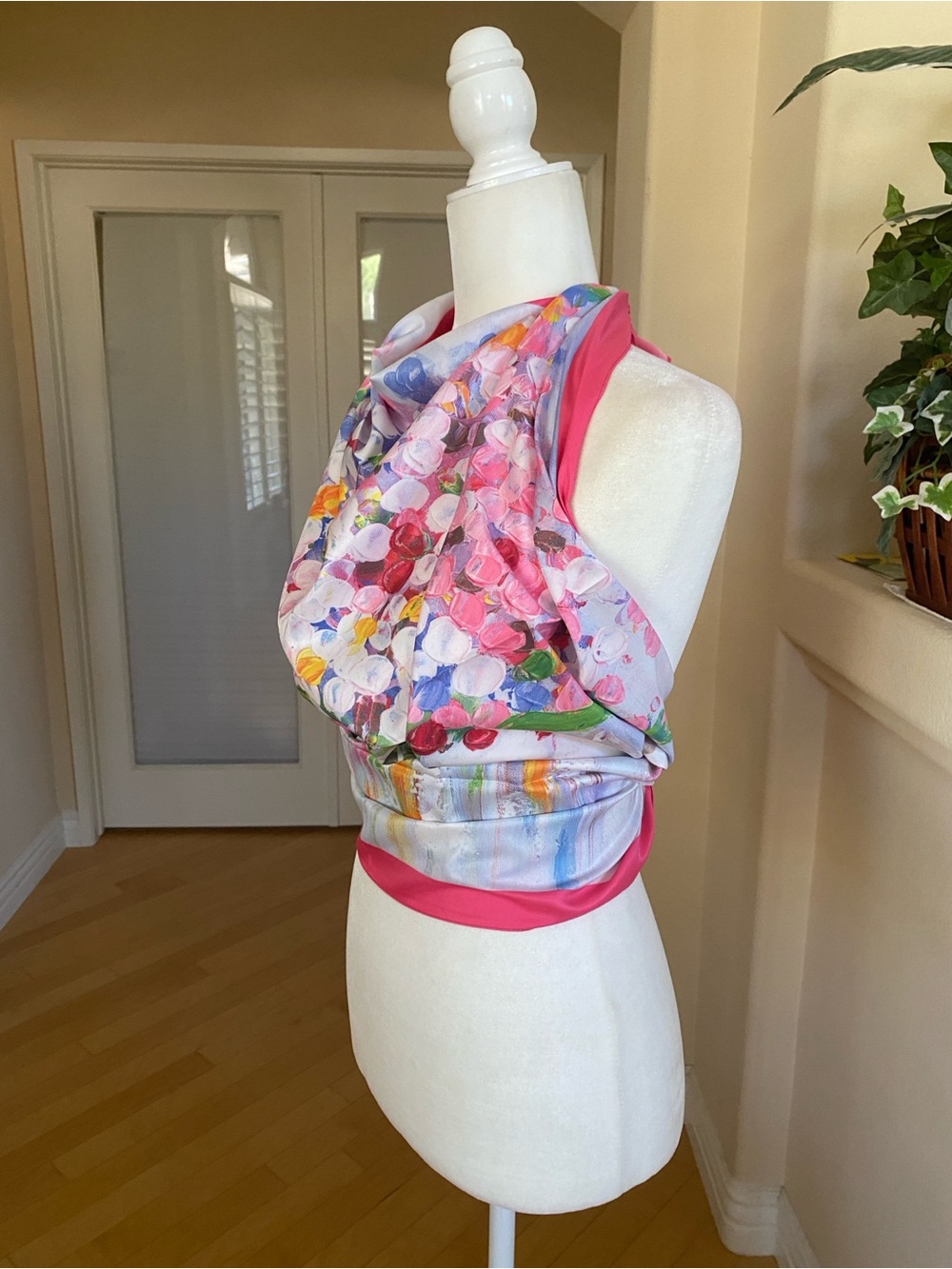 Floral Pink Silk Scarf Wrap - Women Accessories - Picture 5 of 11